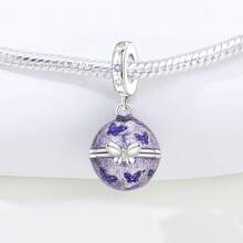 CYMYSS 1pc Dreamy Starry Sky 925 Silver Plated + Cubic Zirconia Inlaid Purple Butterfly Embossed Spherical Pendant, Women's Jewelry Gift For Valentine's Day/Birthday - Multicolor - View 3
