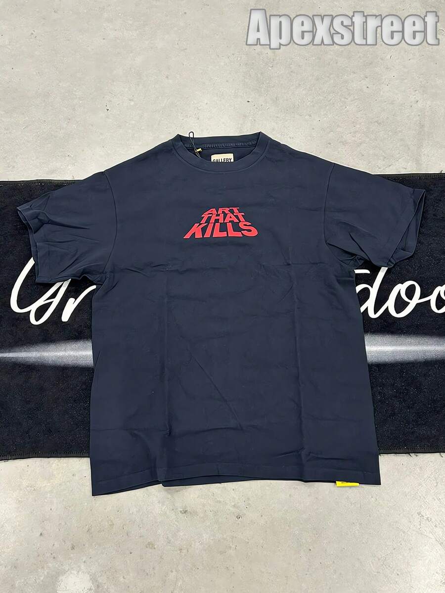 Gallery "ATK" Shirt,100% Cotton Printed T-Shirt,Stylish Design, Men's Graphic T-Shirt, Minimalist Design, Vintage Casual Style, Hip-Hop Style. Suitable For Outdoor Leisure Activities, Family Gatherings, And Dinners With Friends. - 藏蓝色 - 查看 1