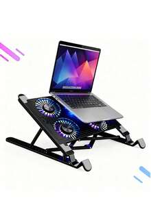 可折叠可调节USB笔记本电脑散热垫，带4个LED静音风扇和防滑散热底座 - 查看 2