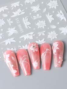 2片装白色山茶花美甲贴纸，优雅多瓣花朵，春夏花卉婚礼滑动式美甲饰品，女士和女孩美甲用品礼物 - 白色 - 查看 2