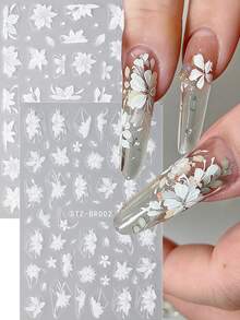 2 miếng dán móng tay hình hoa trà trắng mùa xuân hè, họa tiết hoa mộc lan năm cánh thanh lịch, phụ kiện móng tay lãng mạn cho đám cưới, trang trí móng tay ngày lễ. - trắng - Xem 9