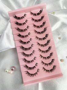 Hinarin 10 Cặp lông mi giả kiểu mắt mèo tự nhiên, gọng trong suốt, tạo hiệu ứng trang điểm mắt mèo, mỏng và dài, kéo dài đến khóe mắt ngoài, mềm mại và tự nhiên. - màu đen - Xem 7