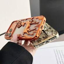 1pc Fashionable Electroplated 3D Rhinestone Deer Design Shockproof Phone Case With Gradient Glitter Cardboard, Compatible With Apple 17 Pro Max, 16, 15, 14, 13, 12, 11 Series - Burnt Orange - View 4