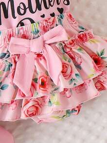 2件套可爱爱心字母印花女婴短袖连体衣+裤子+发带+腿套套装，春夏款，自然风 - 粉色 - 查看 8