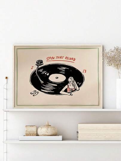 1pc Spin That Record Wall Art, Retro Groovy Home Decor, Music Lover Decor, Record Player Wall Art, Funky Music Art, Play It Twice - Frameless