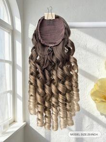 14英寸长波浪卷耐热合成纤维马尾假发，渐变棕色至黑色、棕色至金色至酒红色，适合女性，可用于圣诞节、万圣节、音乐节和日常佩戴。 - 拼色 - 查看 6