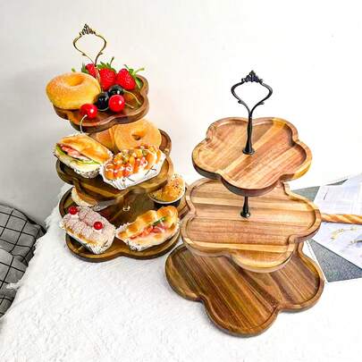 1 pezzo Supporto in legno a 2-3 ripiani a forma di fiore per esporre dolci, adatto per esporre torte di compleanno e decorare il desktop, può essere utilizzato come vassoio in legno rialzato per la scrivania o la cucina