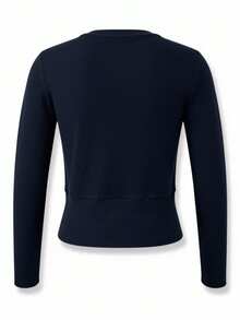 Vintage Plaid Patchwork 2-In-1 Knitted Cardigan, Women Round Neck Long Sleeve Top, Early Spring - Navy Blue - View 10