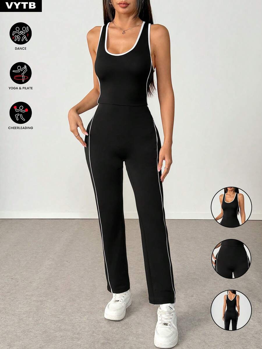 1件性感健身连体衣，修身瑜伽连体裤 - 黑色 - 查看 1