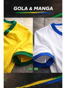 Caramel T-Shirt Brazil World Cup Hexa Soccer Green Yellow Casual Shirt Unisex Blouse Men's Women's 100% Cotton Premium Top Streetwear New Release Black White Immediate Shipping Various Colors!! Plus Size - 黃色 - 查看 3