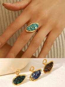 1枚优雅百搭时尚天然宝石及18K镀金不锈钢几何戒指，女士日常及节日配饰 - 金色 - 查看 2