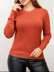 Blusa Feminina Suéter Básica Manga Longa Tricot Lisa Inverno - Laranja - Visão 1