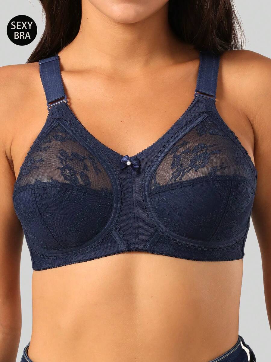 Sujetador sin costuras, transpirable y sin aros para mujer de talla grande, ligero y de cobertura completa - azul real - Ver 1