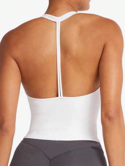 ATTRACO Áo tank top thể thao nữ có đệm ngực, dây mảnh, hở lưng, cổ chữ V, thích hợp cho tập yoga và tập luyện.