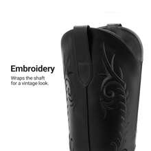 Womens Cowboy Boots Knee High Western Retro Embroidered Cowgirl Boots Comfortable Square Toe Tall Boots - 黑色 - 查看 6