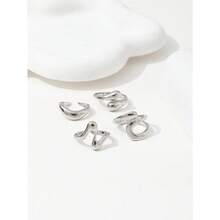 4pcs/Set Fashionable Bohemian Geometric Hollow Asymmetric Abstract Design Adjustable Gold Rings Set, Women Jewelry Accessories,Gold Jewelry,Summer,Valentine's Day - 銀色 - 查看 4