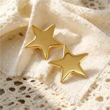 1 Par de Brincos Assimétricos Criativos Geométricos Banhados a Ouro com Pentagrama, Brincos Delicados em Tom de Ouro 18K Adequados para Uso Diário, Casamentos, Festas, Reuniões na Praia (Conjunto com 2 peças) - Dourado - Visão 4