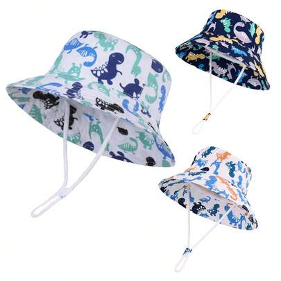 Dinosaur Baby Sun Hat, Toddler Bucket Hat, Wide Brim Children's Beach Hat, UV Protection, Unisex
