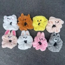 High Quality Elastic Cartoon Stray Dog "STAY" Curly Hair Scrunchie, Cartoon Embroidered Rabbit Fur Hair Tie, Korean Style - Multicolor - View 1