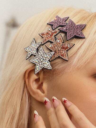 Glisma 2/4/6个装女士五角星水钻发夹刘海发卡时尚优雅，发饰，发夹爪夹，学习用品，派对造型，头部饰品