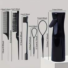 8件套专业美发工具套装，包括发胶、编发圈、尖尾梳、蓬松梳和发际线定型梳，适用于所有发质和发型。 - 彩色 - 查看 3