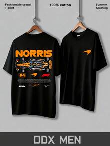 T-Shirt In F1 Racing Design With Racing Car Print, Short-Sleeved T-Shirt Made Of Pure Cotton For Men, Loose And Casual Fit, Summer Clothing, Comfortable Sweatshirt, Streetwear, A Must-Have T-Shirt For F1 Fans, Suitable For Everyday Wear, Stylish And Versatile. - 黑色 - 查看 2