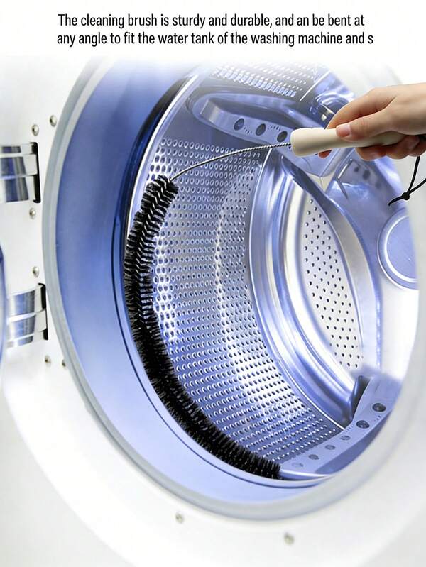 فرشاة تنظيف عميقة مرنة وقابلة للثني، شعيرات نايلون مع مقبض خشبي مانع للانزلاق، تستخدم لتنظيف الزوايا الميتة في فجوات غسالة الملابس ومواسير تصريف المجفف، أداة تنظيف منزلية، مزيل رائحة مانع للانسداد، متينة وسهلة الشطف