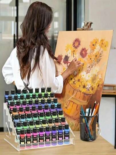 Organizador de pintura acrílica transparente de 7 niveles - Estante de exhibición trapezoidal transparente para suministros de manualidades, lápiz labial, perfume, cosméticos, joyería y artículos pequeños, soporte de almacenamiento multifuncional para tocador, escritorio, tocador, mostrador de belleza, ahorro de espacio para un fácil acceso y una exhibición visualmente organizada