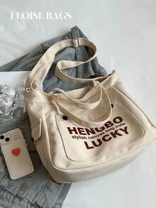 Túi Tote Đeo Vai Đi Làm Sức Chứa Lớn 2024 Cho Học Sinh, Túi Đeo Chéo Bằng Vải Canvas Đa Năng - Màu be - Xem 1