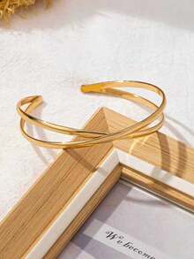 1 pieza Brazalete abierto minimalista y geométrico para mujeres - Amarillo Oro - Ver 4