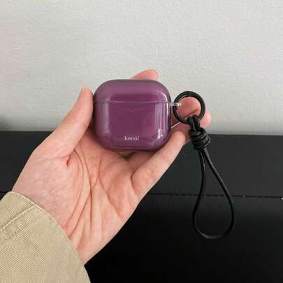 Enkelt enfärgat retro lila hörlursfodral med snodd lämplig för AirPods Pro 2, sött Apple 4 minimalistiskt 3 nya 1/2 generationens hörlursfodral för kvinnor