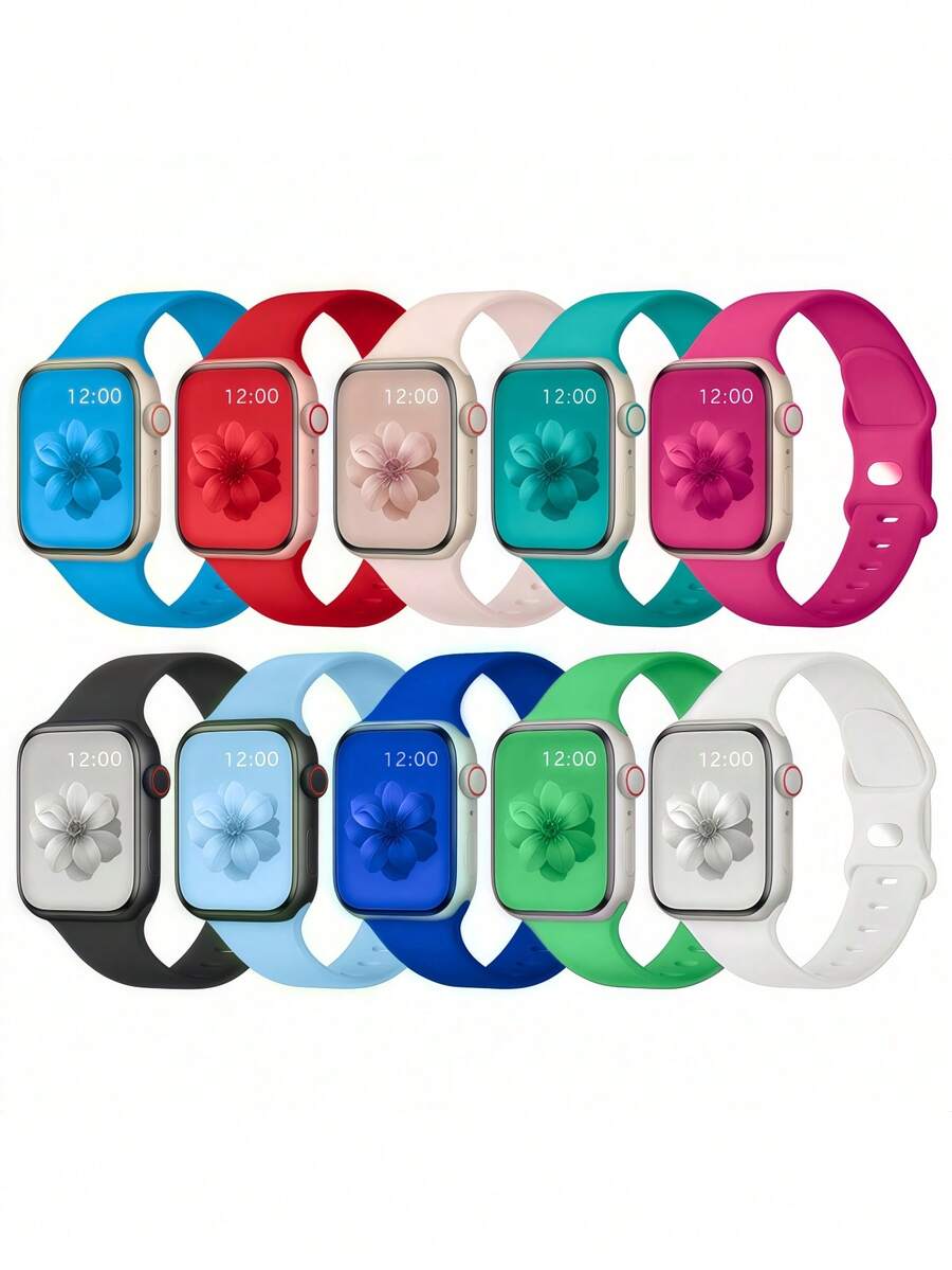 10 pièces Bracelets de montre de sport en silicone doux compatibles avec 38mm 40mm 41mm 42mm 44mm 45mm 46mm 49mm, convient pour les séries de montres 10 SE 9 8 7 6 5 4 3 Ultra, ensemble de cadeaux essentiels de fitness à la mode
