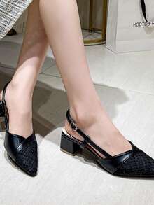 Teenagers' Sexy Shiny Gold Pointed Toe High Heel Sandals With Ankle Strap And Open Toe Design - Ideal For Parties And Events - Black - View 2