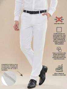pthirillo Men's Tailored Slim Fit Executive Dress Pants, Smart Casual Style, Oxford Polyester Fabric, Classic Formal, Lightweight And Refined - 白色 - 查看 5