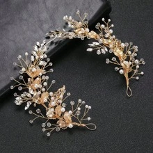 Clip para el cabello con forma de hoja dorada hecho a mano con perlas, diadema de cristal con rama de aleación para novia, para verano, playa, boda - Dorado - Ver 2