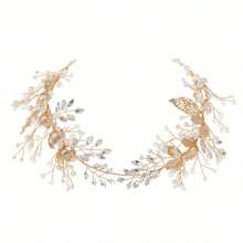 Clip para el cabello con forma de hoja dorada hecho a mano con perlas, diadema de cristal con rama de aleación para novia, para verano, playa, boda - Dorado - Ver 4