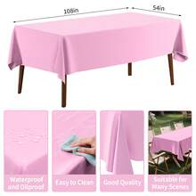 137*274cm Disposable Solid Color Tablecloth Made Of Peva For Birthday Parties, Weddings, Festive Gatherings, Rectangular Table Decoration,Christmas - Pink - View 3