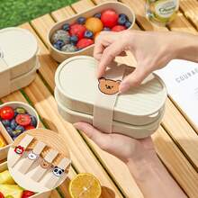 2pcs/Set 730ML Stackable Plastic Divided Lunch Box, Portable Reusable Oval Bento Box With Cute Cartoon Straps, Fruit Salad Food Storage Container For Meal Prep & Portion Control, Microwave Lunch Container, Suitable For Student And Adult Use In Home, School, Dorm, Office, Outdoor Camping, Picnic,Travel, Bakc To School - Multicolor - View 9