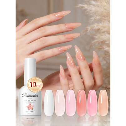  1 Botella de 10ml de Esmalte de Uñas de Gel de Gelatina PEACECOLOR, Adecuado para Principiantes, Esmalte de Uñas de Gel Transparente Rosa Natural, Requiere Curado con UV LED, Se Puede Usar para Manicura DIY y Manicura Francesa Diaria
