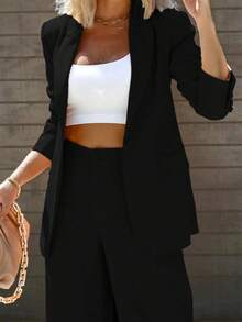 Women's Solid Color Slim Fit Formal Suit Set, One Solid Color, Suitable For All Seasons, Suitable For Parties, Dances, Parties, Birthday Parties, Cocktail Parties, Beer Festivals, Vacations, Fashion Shows - 黑色 - 查看 3