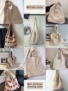 Vintage Hollow Knitted Large Capacitytote Bag Soft Tote Bag Beach Bag For Women Lightweight Summer Beach Handbag Shopping Bag For Travel Commute - 彩色 - 查看 3