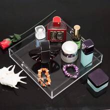 1pc Acrylic Transparent Display Storage Rack, Acrylic Tray With Embedded Handle, Transparent Sturdy Acrylic Tray With Handle, Coffee, Appetizer, Breakfast, Butler Tray - Kitchen Countertop And Vanity Storage Box, Modern Elegant Rectangular Acrylic Plastic Decorative Tray, Transparent Tray With Transparent Handle, Food Fruit Display, Cosmetics Perfume Storage, Suitable For All Occasions - Clear - View 9
