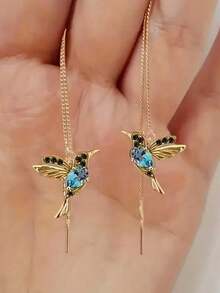 1 Pair Elegant Hummingbird Shaped Sparkling Synthetic Gemstone Earrings Set, Charming & Lovely Style, Exquisite Gift For Women - Hummingbird Earrings - View 1