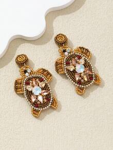 WinLeaf 1 Pair Heavy-Duty Starfish Shaped Rice Bead & Rhinestone Earrings - Multicolor - View 7