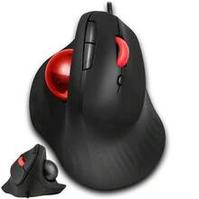 JOMAA 符合人体工学的 USB-A 有线轨迹球鼠标，6 个静音按键，1600DPI 可调有线光学鼠标，适用于 PC/笔记本电脑/台式机 - 黑色/红色轨迹球 - 查看 1