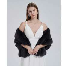 1  Elegant    Polyester    Women Long Shawl Cloak Cape   Winter  Warm   Faux Fox Fur  For Party - Blue - View 3