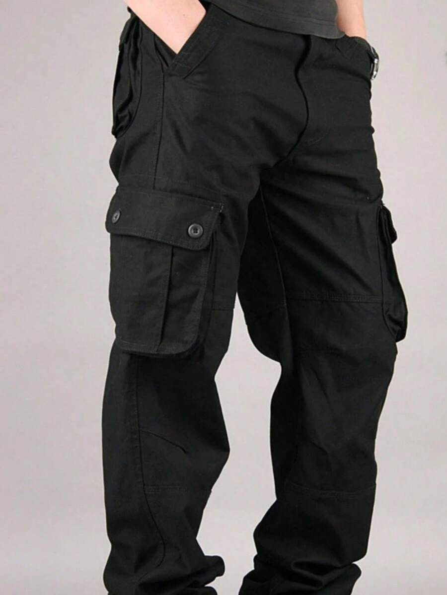Pantalón de exterior informal y versátil Corte relajado, múltiples bolsillos - Negro - Ver 1