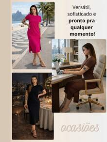 Women's Basic Plain Casual Comfortable Premium Cotton Midi Dress - 灰色 - 查看 5