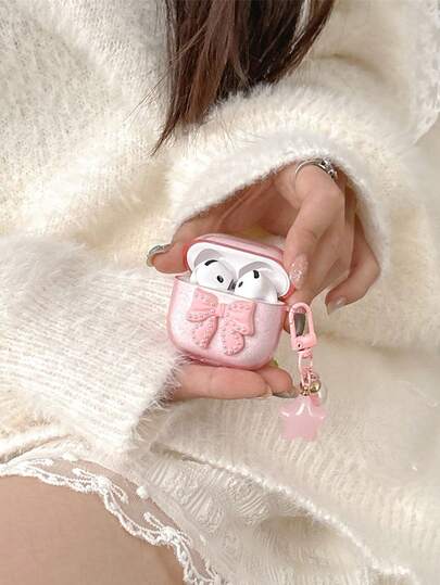 亮面TPU耳机保护套，手工蝴蝶结装饰，兼容苹果蓝牙耳机