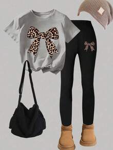 2pcs/Set Leopard Print Y2K Style Outfit, Essential Summer Fashion For Young Girls - Grey - View 2